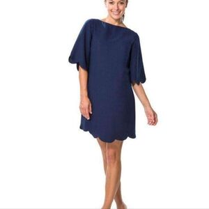 Sail To Sable Crepe Scallop Dress in Navy